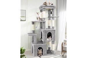 Globlazer Cat Tower for Indoor Cats, Heavy Duty Cat Trees for Large Cats Adult Big Cats Maine Coon Cat Tree Tower with Scratching Post, Extra Large Top Perch, Cat Condos, F61, Light Grey, 61inch