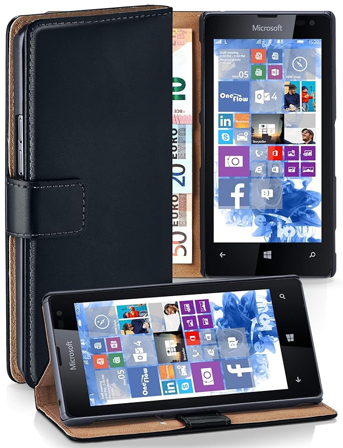 moex Microsoft Lumia 532 | Hülle Schwarz mit Karten-Fach 360° Book Klapp-Hülle Handytasche Kunst-Leder Handyhülle für Nokia L
