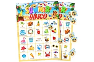 M AMFEOV Summer Bingo Game, Luau Summer Party Bingo Activities for 24 Players, Aloha Tropical Luau Party Games Supplies, Hawaiian Board Game for Summer Fun