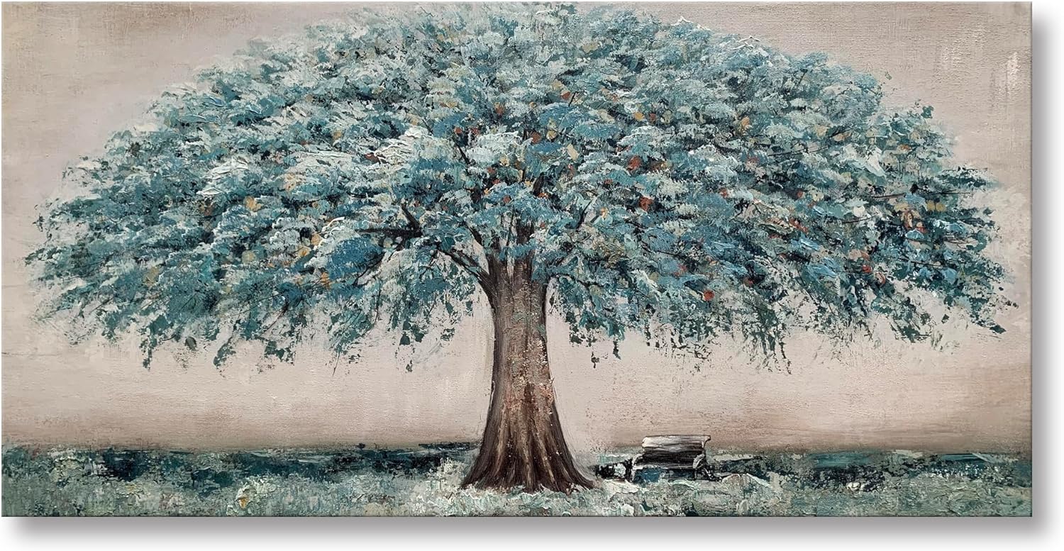 Paintings - Blue Tree Wall Art Handmade Oil Painting on Canvas Modern Landscape Artwork for Living room Bedroom