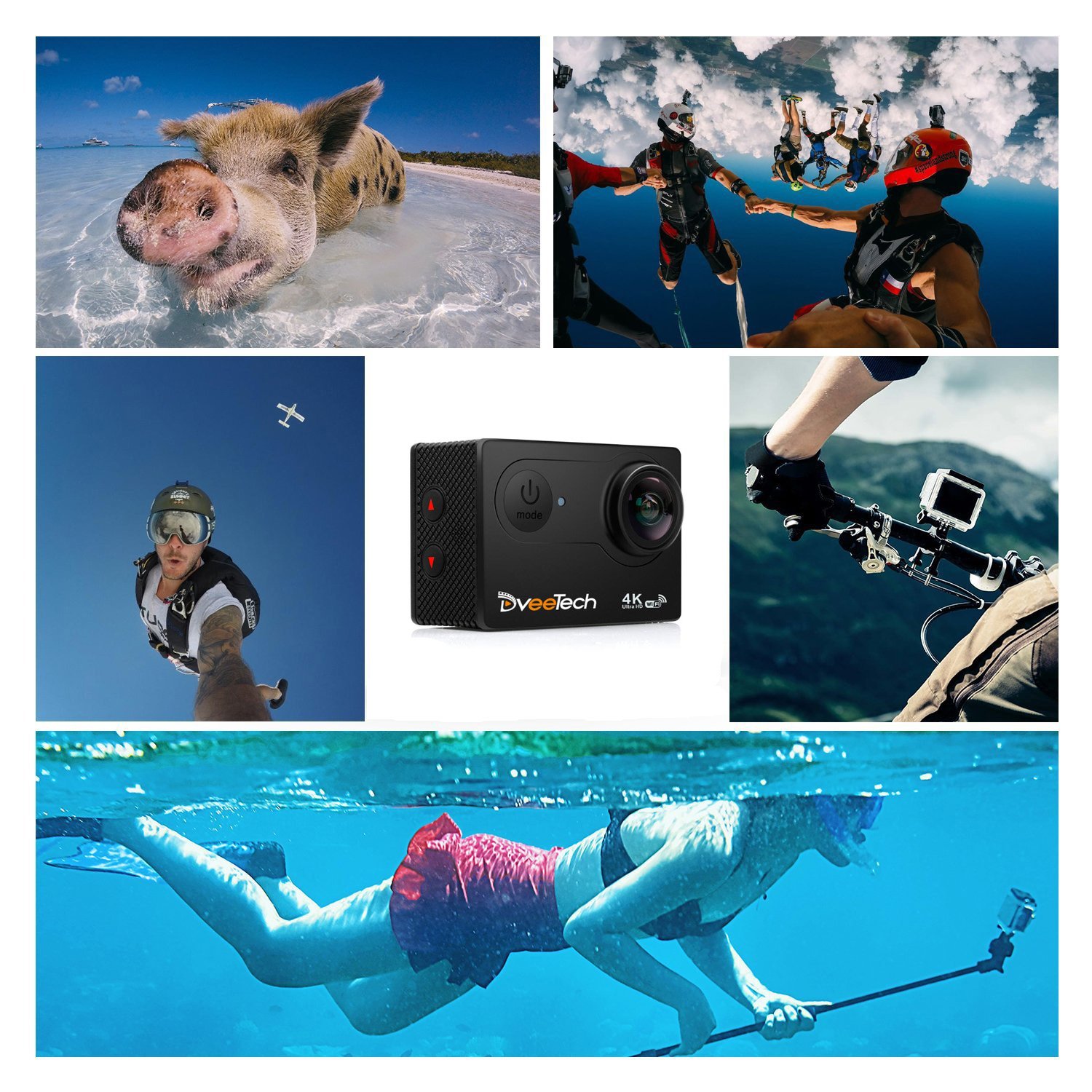 Dveetech 4k Action Camera WiFi Waterproof 30M Sport Camera 16Mp Ultra hd 1080p Underwater DV Camcorder Action Cam with Remote 2 Batteries Bike Helmet Mounting Accessories Kit for Cycling Snorkeling