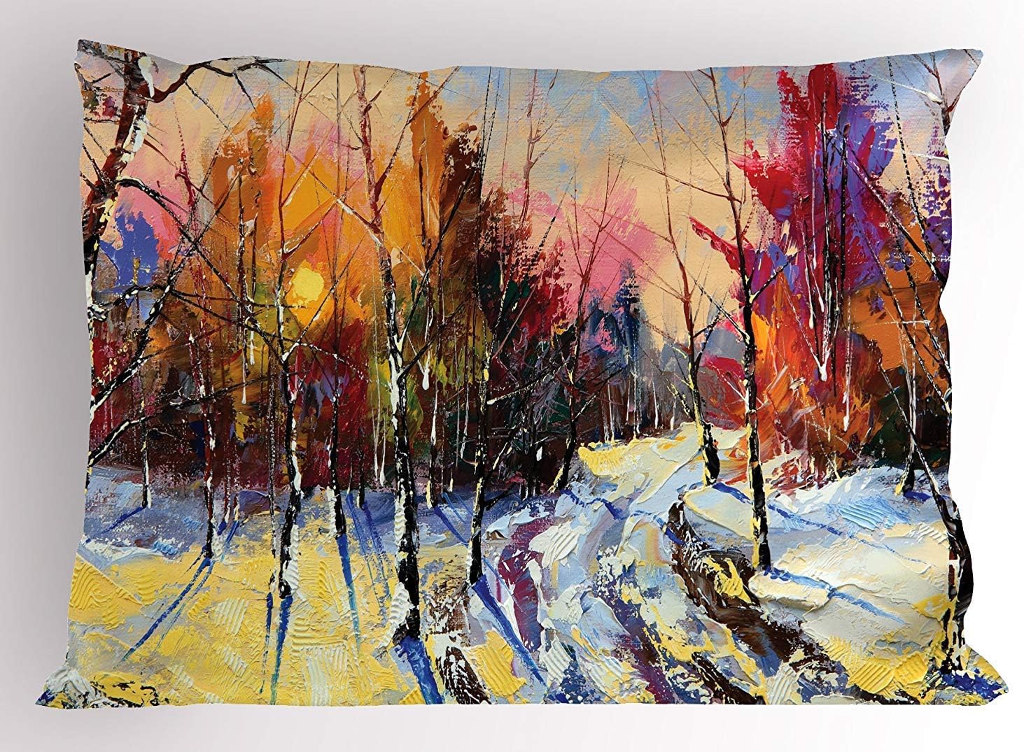 Country Pillow Sham Pastel Color Paint Of Sunset In Old Town