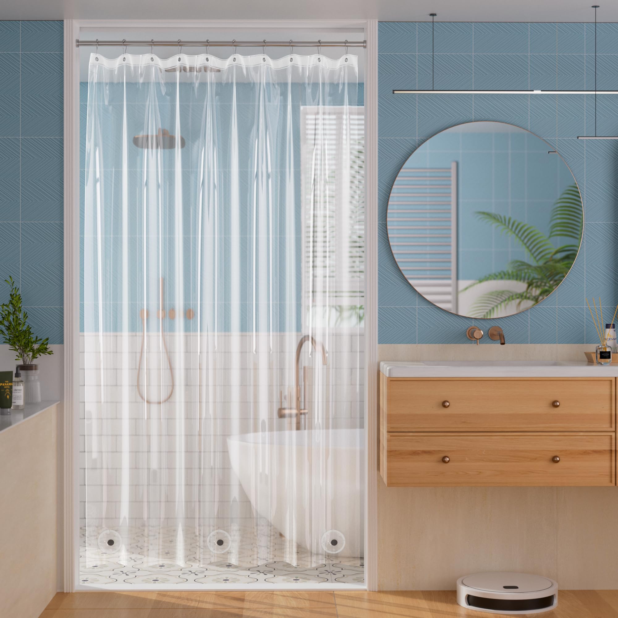 Photo 1 of Titanker Shower Curtain Liner 60x72, Clear Plastic Shower Liner Lightweight PEVA Waterproof Shower Curtains for Bathroom with Magnets and Rustproof Grommet Holes