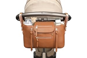 miss fong Universal Stroller Organizer with Insulated Cup Holder Stroller Caddy Baby Storage Bag with Adjustable Strap, Fits for Baby Carriage like Uppababy, Baby Jogger, Britax, Umbrella-Brown