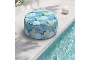 TWLEAR Indoor/Outdoor Inflatable Ottoman D31 x H14 inch, All Weather Ottoman Pouf, Portable Footstool Round Foot Rest Ottomans for Patio, Garden, Porch, Home, Dahlia Blue