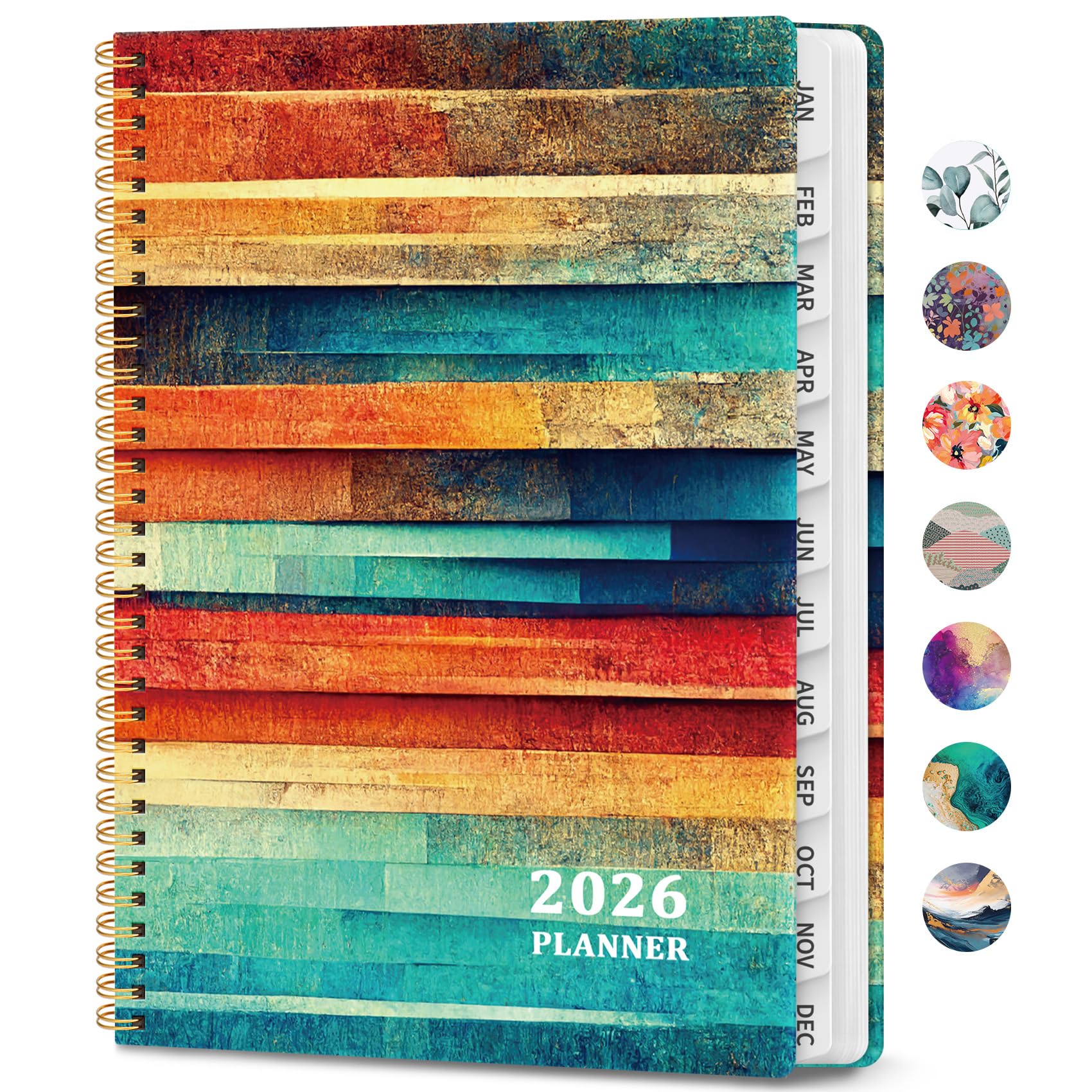 Photo 1 of 2026 Planner, Weekly and Monthly Calendar Planner Book, January 2026 - December 2026, Hardcover Spiral Planner with Monthly Tabs, Notes Pages, Perfect for Women & Men, A4 (8.5" x 11") - Wood