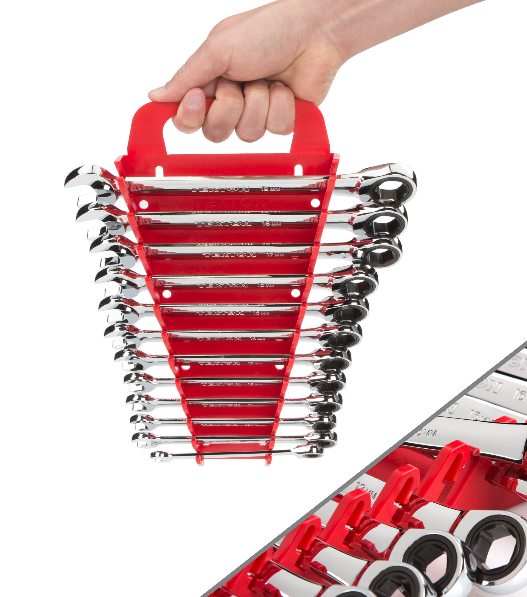 TEKTON WRN53170 Ratcheting Combination Wrench Set with Store and Go