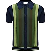 OXKNIT Men’s Knitted Vintage Polo, Gradient Stripe Short Sleeve Retro Polo Shirt for Men 60s&70s