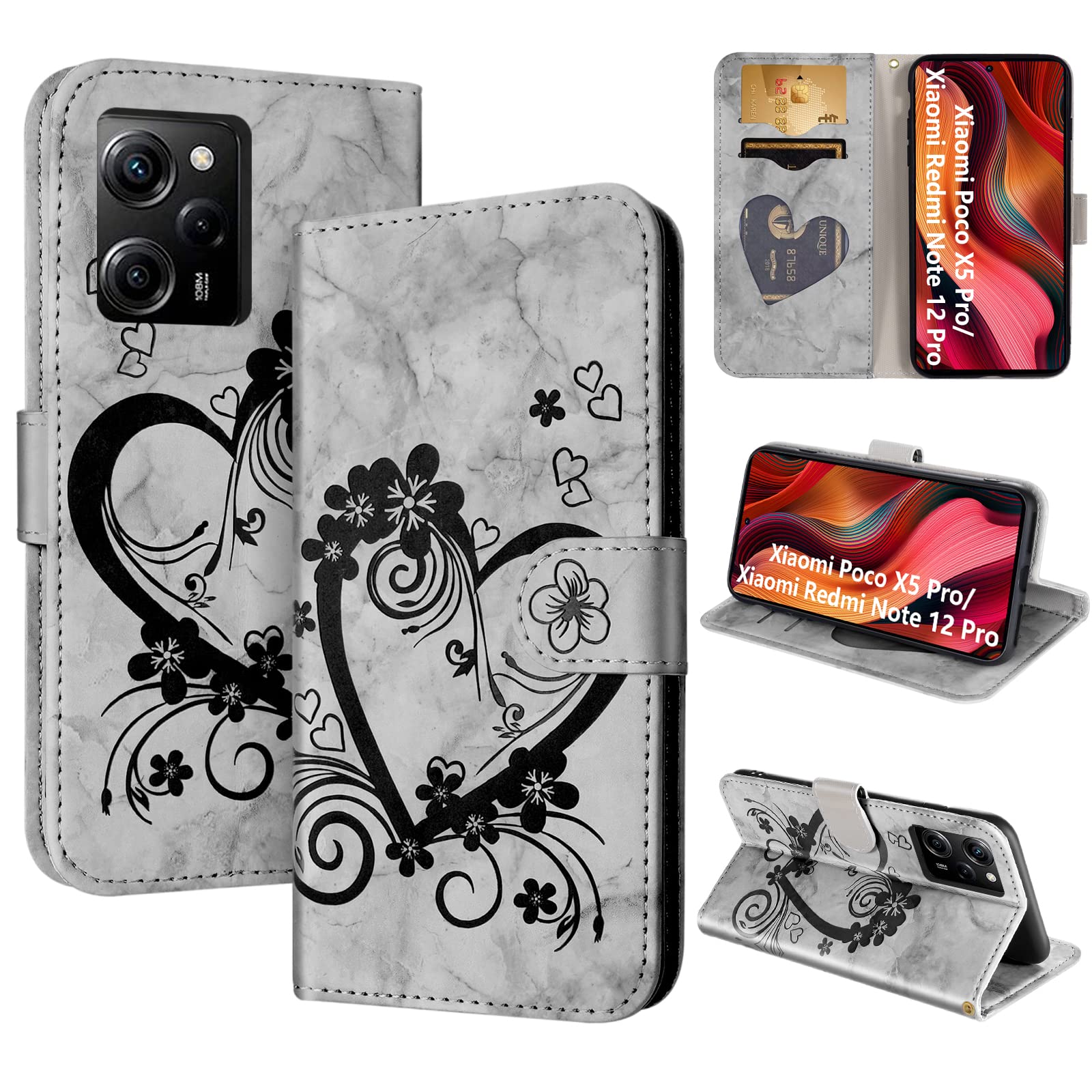 CASAFUNY Case for Xiaomi Poco X5 Pro, Xiaomi Redmi Note 12 Pro 5G Case Wallet Protective Cover Magnetic Closure Flip Case for Xiaomi Poco X5 Pro/Redmi Note 12 Pro 5G, Black — image 1