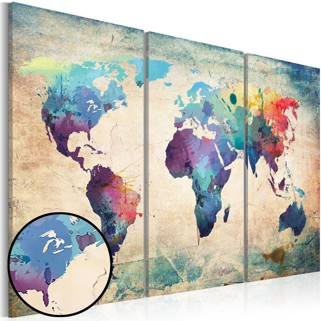 World Map Canvas Prints Card Art Wall Art Prints - Picture - Wall Prints - 3 Piece - World Map 120 x 80cm