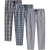 MoFiz Men's Pajama Bottom Pants Sleepwear Lounging Relaxed House PJS Pants with Drawstring Button Fly 3-Pack