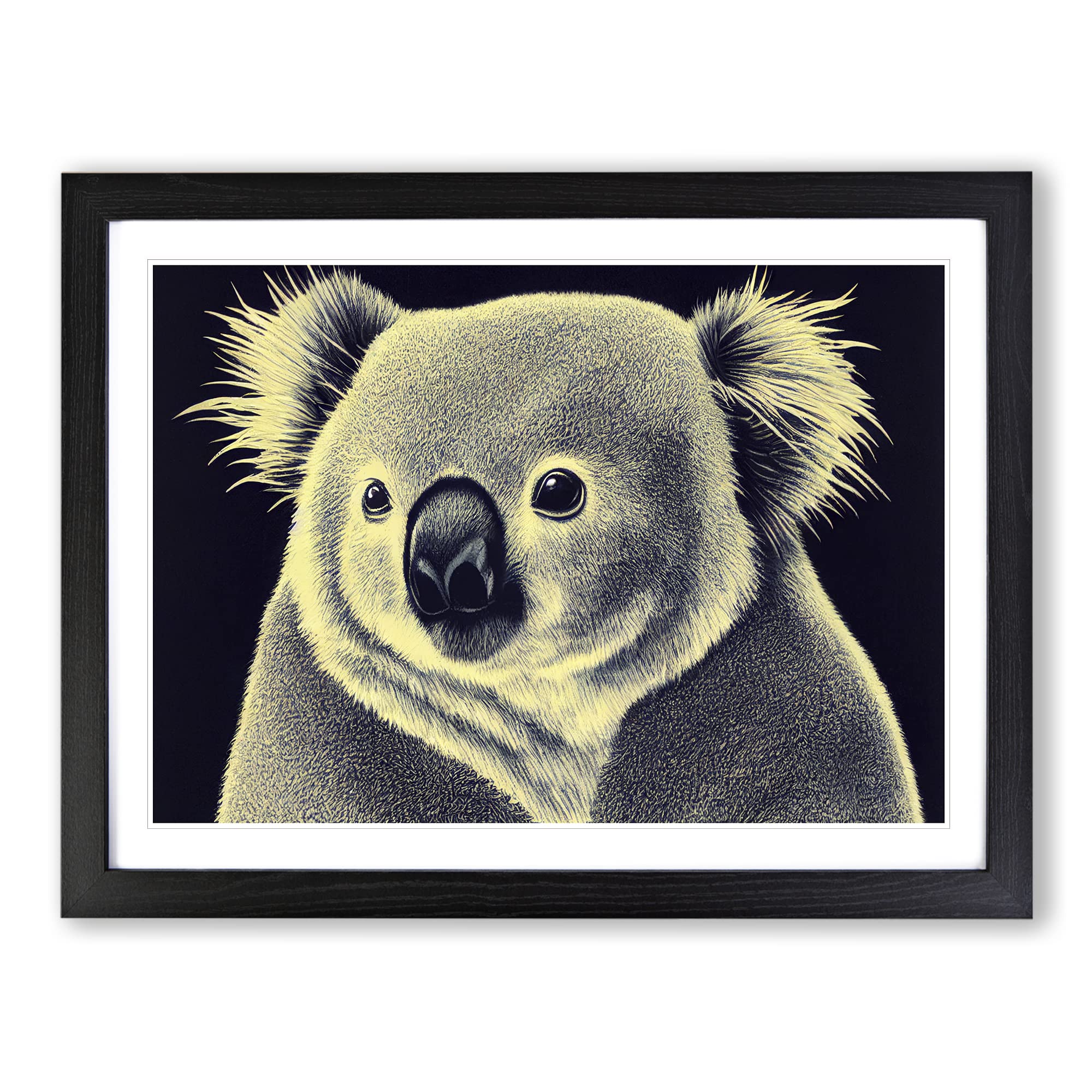 Beautiful Koala Bear BLK Framed Print | A3 Black Framed Wall Art | Ready to Hang | Modern Animal Picture | Living Room Bedroom Lounge Office