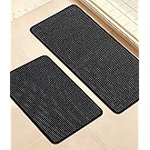 YIHOUSE Bathroom Rugs Sets 2 Pieces,Low Pile Soft Bath Rugs,Thin Bath Mats Non Slip Quick Dry,Super Absorbent Small Bathroom Mat Washable,Dark Grey(17"x24"+17"x32")