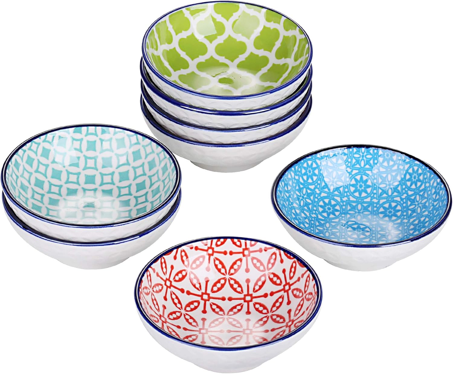 Vancasso Porzellan Dipschälchen, Maracon 8-teilig Schälchen bunt, Ø 8,8 cm Snackschalen, Servierschalen