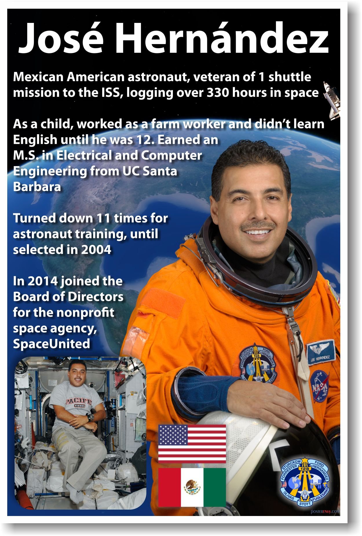 Photo 1 of NASA Astronaut José Hernández - Mexican American in Space - NEW Poster