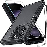 RMOCR for Moto G 5G 2025 Case, Full Body Heavy Duty Rugged Shockproof Protective Phone Cover with Lanyard Strap, Tempered Glass Screen Protector, Black Matte