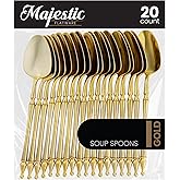 PLASTICPRO 40 Count Plastic Soup Spoons Fancy Gold Disposable Cutlery Plastic Silverware Heavy Duty Premium Flatware for Party, Wedding