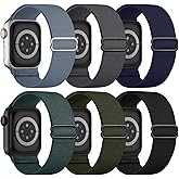 6 Pack Stretchy Solo Loop Compatible with Apple Watch Band 45mm 46mm 44mm 42mm 49mm 41mm 40mm 38mm Men Women, Braided Elastic Nylon Strap for iWatch Series 10 9 8 7 6 5 4 3 11 SE SE 2/3 Ultra Ultra 2