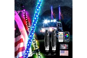 POZANKI 2PCS 3FT Whip Lights with Spring Base, Spiral RGB LED Whip Light with App & RF Remote Control, RGB Chasing/Dancing Lighted Antenna Whips for UTV, ATV, RZR, SXS, Can-Am, Jeep Truck, Polaris Dune Buggy
