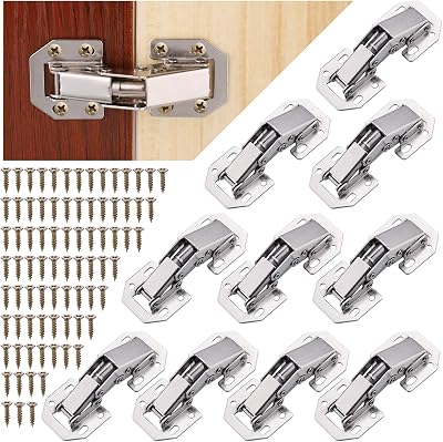 JIZZU 10Pcs Silent Close Hinges 90 Degree for Kitchen Wardrobe Cabinet Doors