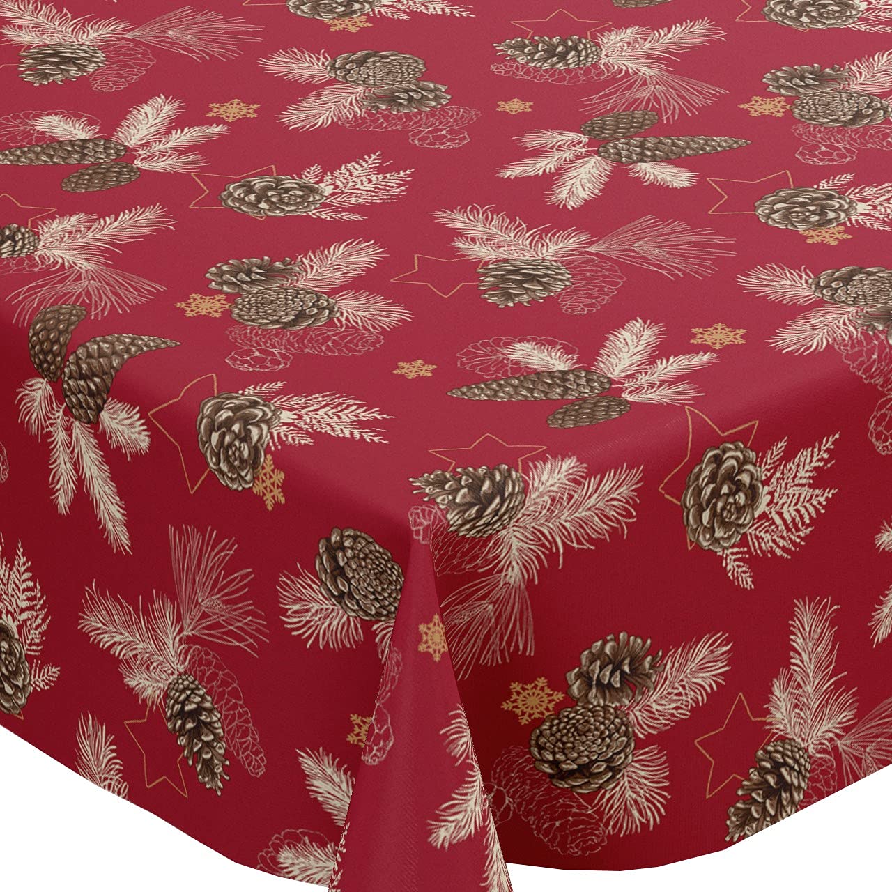 Karina Home Christmas Pine Cones Red PVC Vinyl Wipe Clean Oilcloth Tablecloth (Red, 200cm x 140cm)
