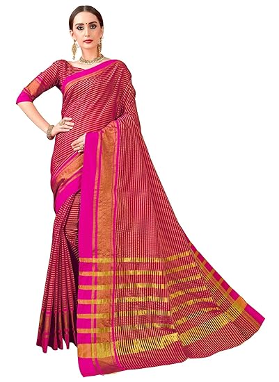 Womens Poly Kota Doria Saree (Pink)