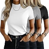 Ficerd 3 Pack Women's Mock Neck Shirts Short Sleeve Turtleneck Tops Slim Fitted Dressy Casual Tees Summer Basic Tshirts 2026