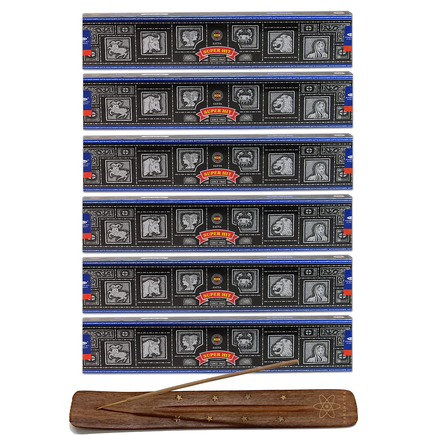 Satya Super Hit Incense Sticks - 6 Pack of Fragrances With Nakshatra Incense Stick Holder | Each Box 15g Joss Stick Long Burning House Aroma Hex | For Meditation Yoga Aromatherapy By Nakshatra® — image 1
