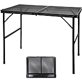 GREGIN Camping Table with Mesh Desktop, Lightweight & Portable Folding Grill Table, Height Adjustable Metal Outdoor Table for