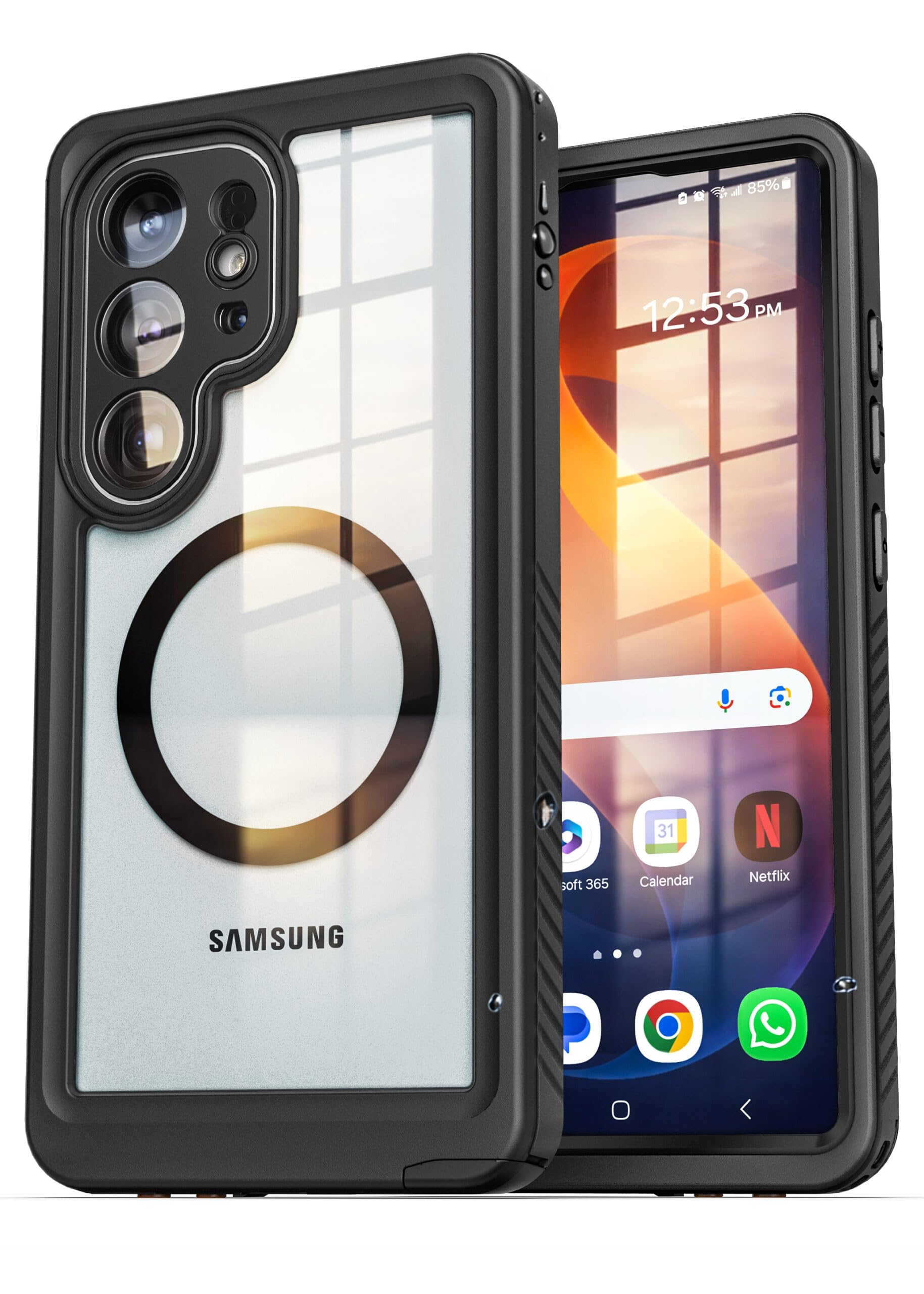 ENCASED Waterproof Case Designed for Samsung Galaxy S26 Ultra (IP68) Full Body Protective Phone Case with Screen Protector Built-in and MagSafe Compatible (Clear/Black)