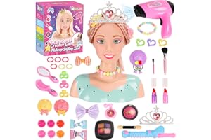 41PCS Deluxe Hair Styling Doll Head Makeup for Girl Kid, Pretend Play Doll with Hair Salon Toy Beauty Stylist with Crown Hair