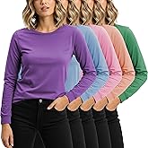 Sexy Basics Women's Cotton Stretch Athletic T-Shirt | Long Sleeve Tops |Multi Packs Colors