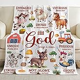 Farm Animal Blanket,Bible Verse Blanket, Christian Gifts, Cow Sheep Horse Chicken Dog Tractor Print Blankets,Cute Religious Gifts for Girls Boys,Farm Animals Lover Room Bed Decoration, 40"x50”