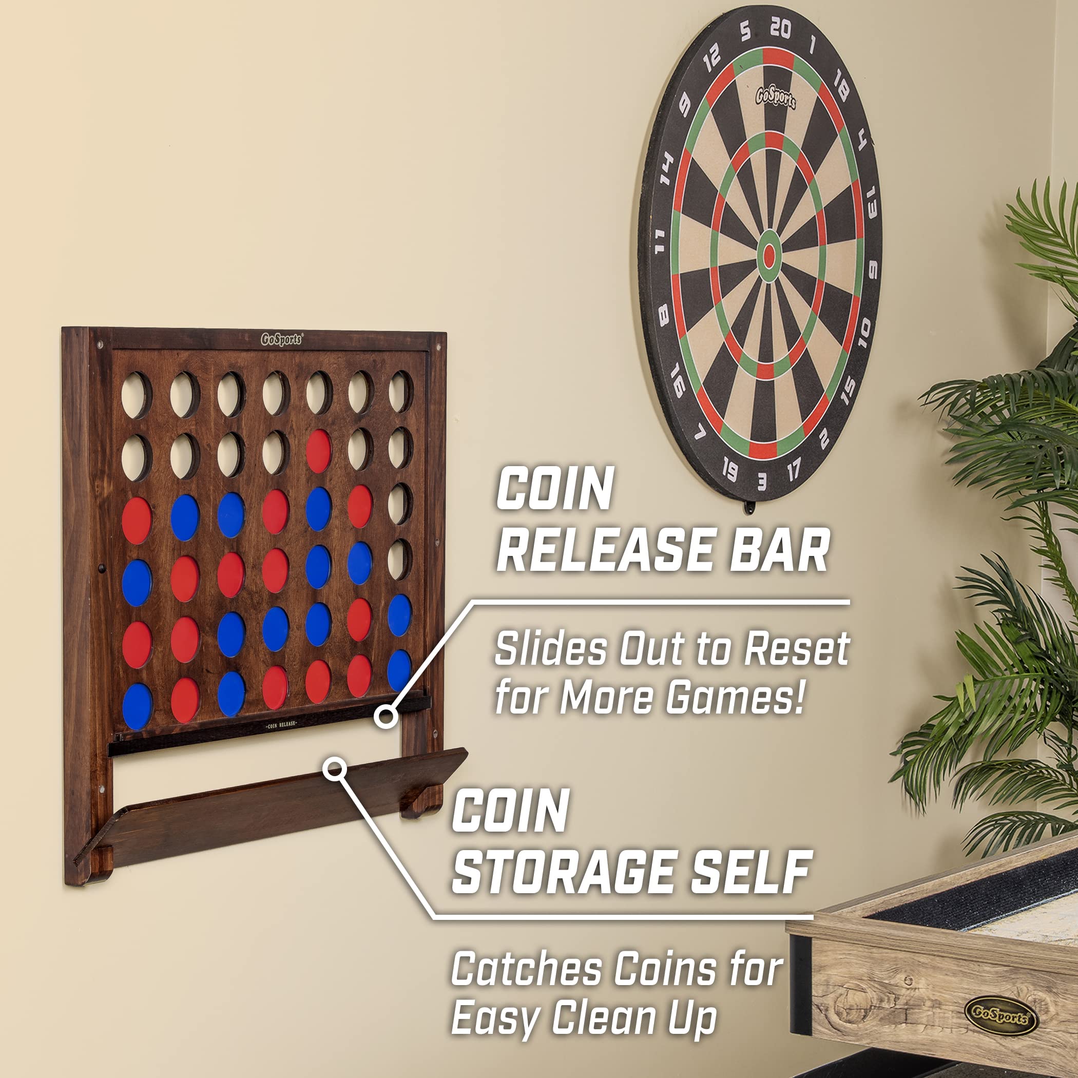 GoSports Wall Mounted Giant 4 in a Row Game - Jumbo 4 Connect Family Fun with Coins