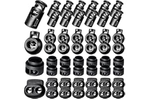 CLESDF 52Pcs Plastic Cord Locks, Single Double Hole Spring Stop Toggle Stoppers for Drawstrings, Shoelaces, Bags, More, 4 Styles
