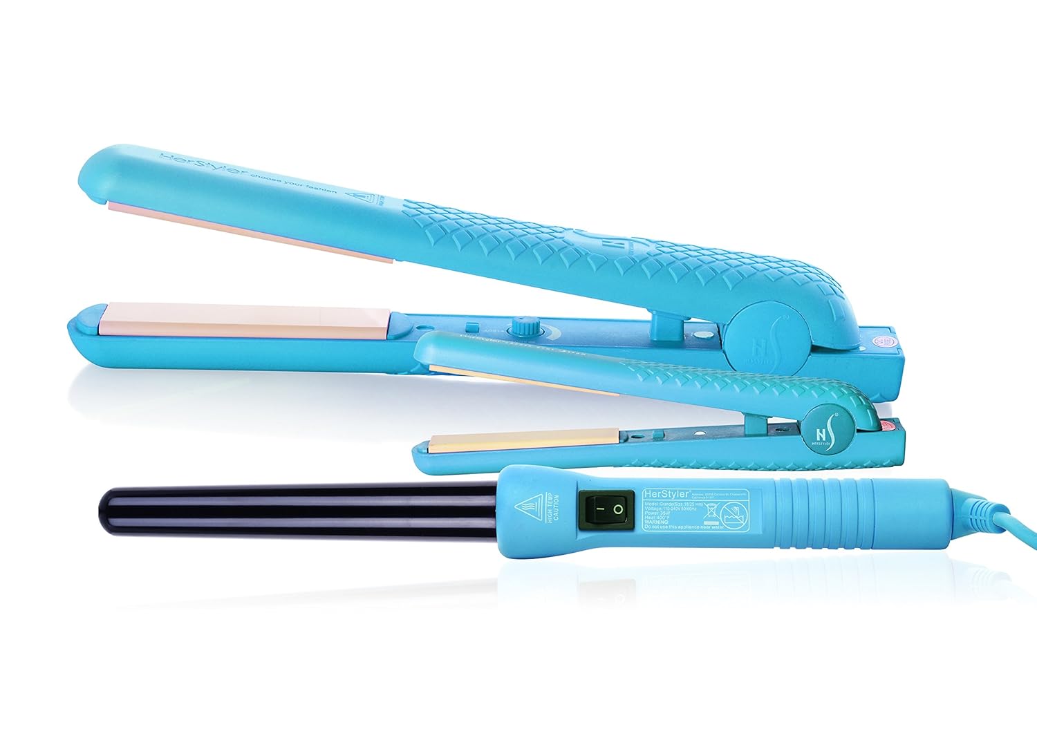 Herstyler Complete Flat Iron and Curling Iron Set - Dual Voltage Curling Iron and Straighteners in One Pack - Professional Hair Straightener and Curler Set - Blue
