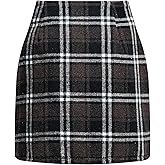 AULKEEP Plaid Skirts for Women Casual High Waist Mini Skirt Wool Bodycon Pencil Skirts