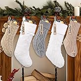 Teeanzo 5 Packs Brown Christmas Knitted Hanging Stockings,Xmas Large Farmhouse Rustic Neutral Cable Knit Personal Stockings Decorations for Christmas Tree Fireplace Family Holiday Party Decor