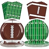 100 PCS Football Paper Plates and Napkins Football Party Tableware Set for Sports Birthday Game Tailgate Party Supplies,Serve 25