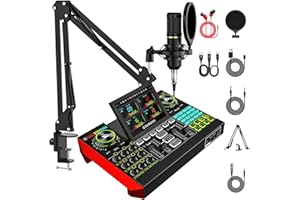 NECULOGY Podcast Equipment Bundle with 3.5mm BM800 Condenser Microphone for Pc/Phone Live Streaming Singing Gaming, Podcast Microphone Bundle with Live Sound Board Audio Mixer,Voice Changer, Denoise,DJ Sets