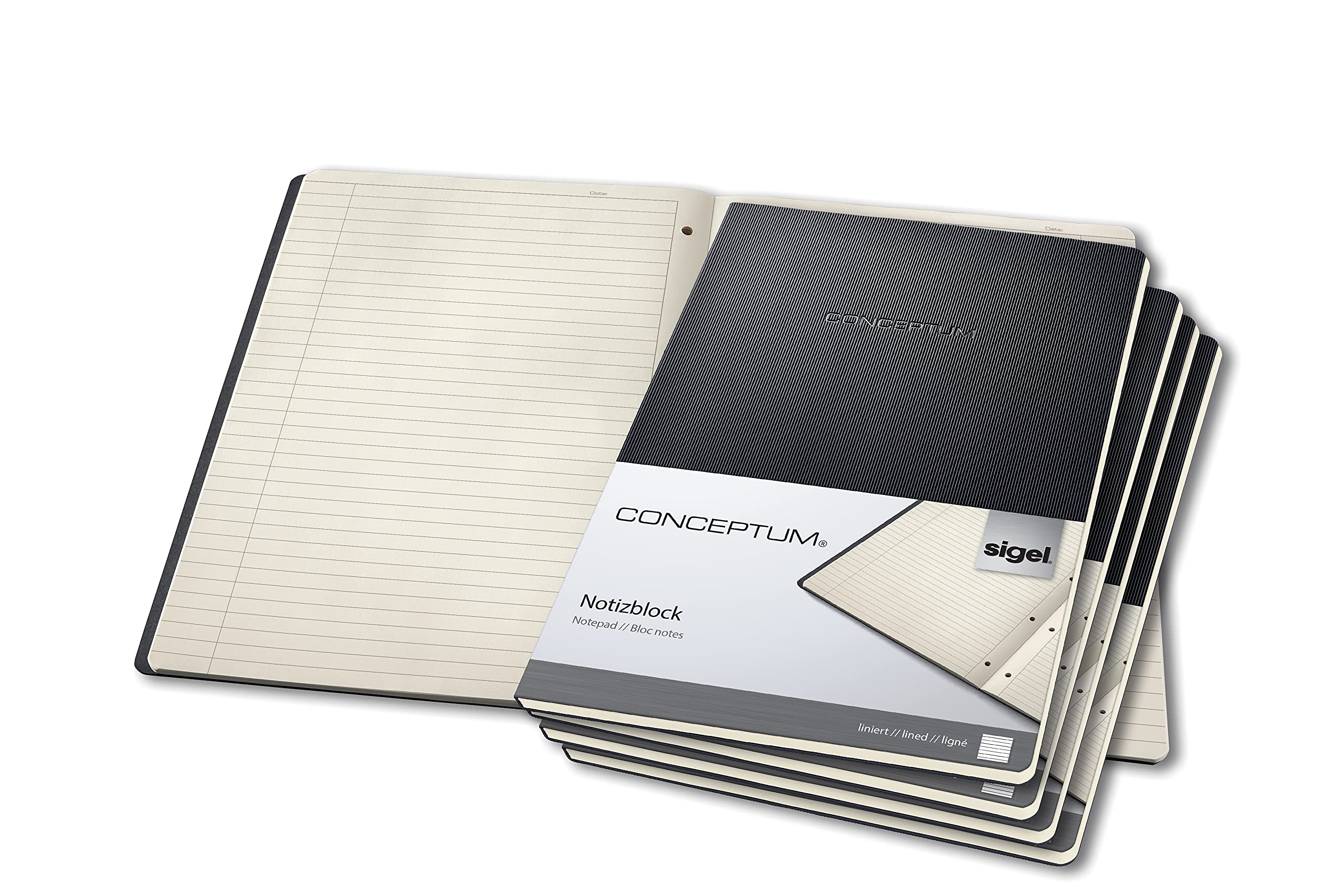 SIGEL CO801 Pack of 5 Notepads, approx. A4 (21 x 29.7 cm), lined, hardcover, Black - Conceptum