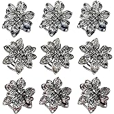 Glavatrix 9Pcs Mini Crystal Jaw Clips, 1.5in Metal Rhinestone Hair Claws, Non-Slip Vintage Flower Claw Clip Bling Hair Clip Accessories for Women, Multicolor