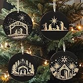 Thyle 8 pcs Nativity Ornaments for Christmas Tree - 2.8" Wooden Religious Christian Christmas Hanging Ornament Catholic Nativity Scene Jesus Xmas Ornaments The Birth of Jesus Decorations Gifts