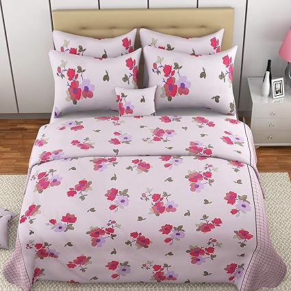 California King by MAFATLAL , 100% Cotton Bedsheets for Double Bed with 2 Pillow Covers , Hypo Allergenic | Soft Finish | Wrinkle Free King Size Bedding Set Combo (Hot Pink)