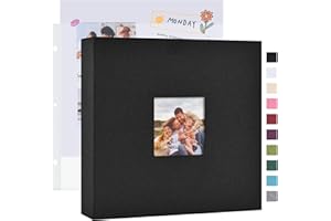 Mublalbum 12x12 Inch DIY Scrapbook Photo Album with 20 Plastic Sleeves 40 Pages Linen Cover 3 Ring Folder Binder for Wedding Baby Family and DIY Projects (Black)