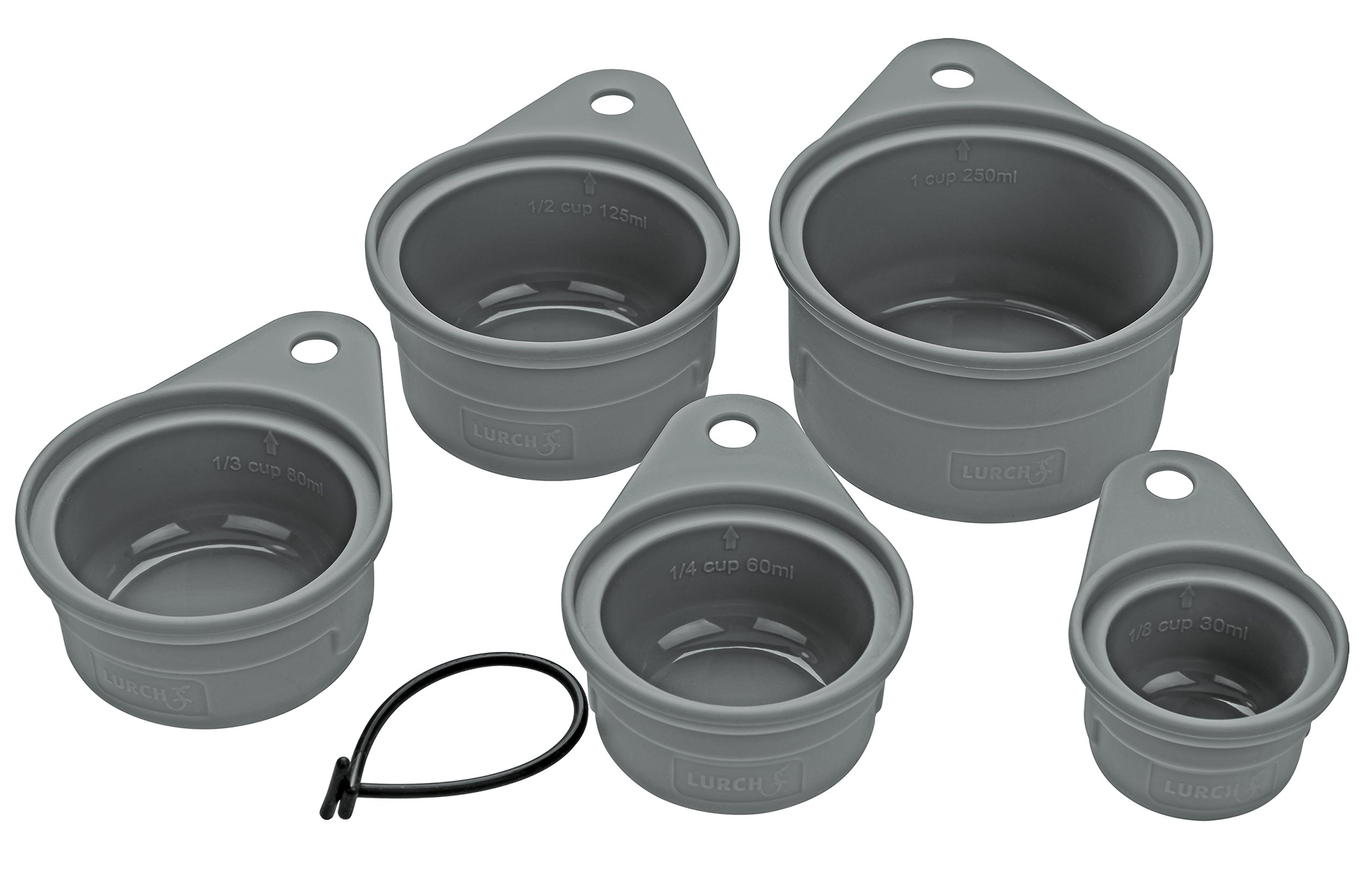 Lurch 70261 Measuring Cup Set (5 Pieces) for Measuring Ingredients in Cup Units Made of 100% BPA-Free Platinum Silicone, Grey, 13 x 10 x 6 cm