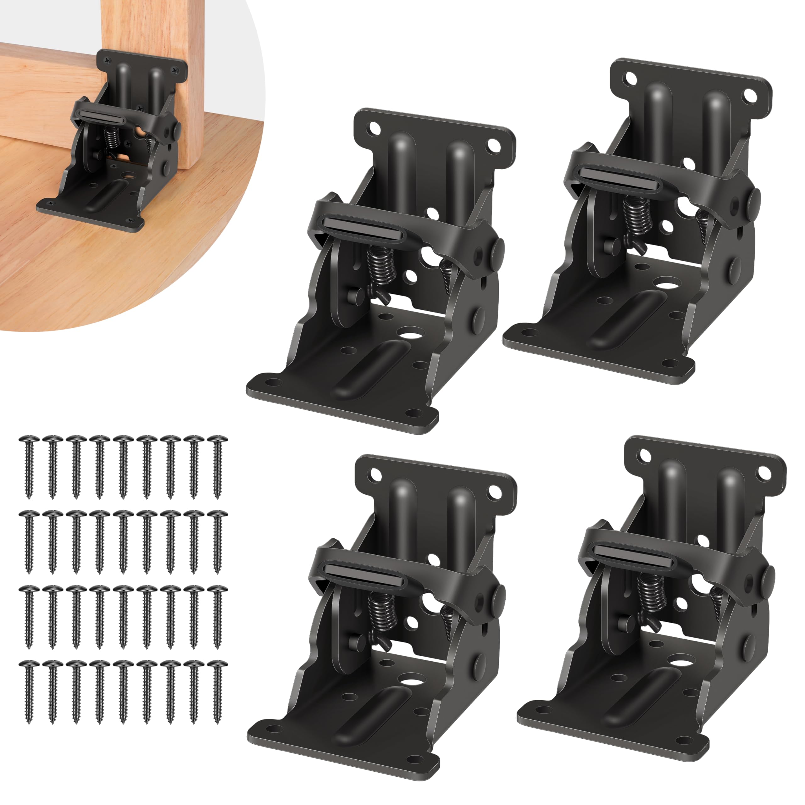 Photo 1 of 4 Pack Folding Brackets, Self-Lock Hinge with Screws for Folding Table Legs, Lock Extension Support Bracket Bed Legs, Black