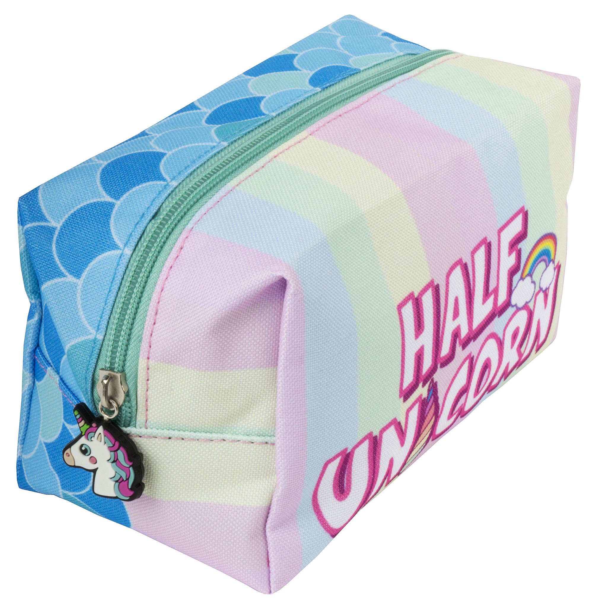 Fringoo® Kids Pencil Case for Girls Boys Large Square School Stationery Pouch Funny (Half Unicorn Half Mermaid)