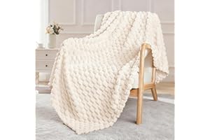 Exclusivo Mezcla Extra Large Fleece Throw Blanket for Couch, 50x70 Inches Stylish Jacquard Soft Throw Blanket, Fuzzy Cozy Lightweight for Winter, Ivory
