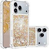LEMAXELERS Glitter Case for iPhone 17 Pro Clear Flowing Liquid Quicksand Sparkly Bling Soft TPU Bumper Shockproof Protective Phone Cover for Apple iPhone 17 Pro 6.3 inch. YBL Love Gold